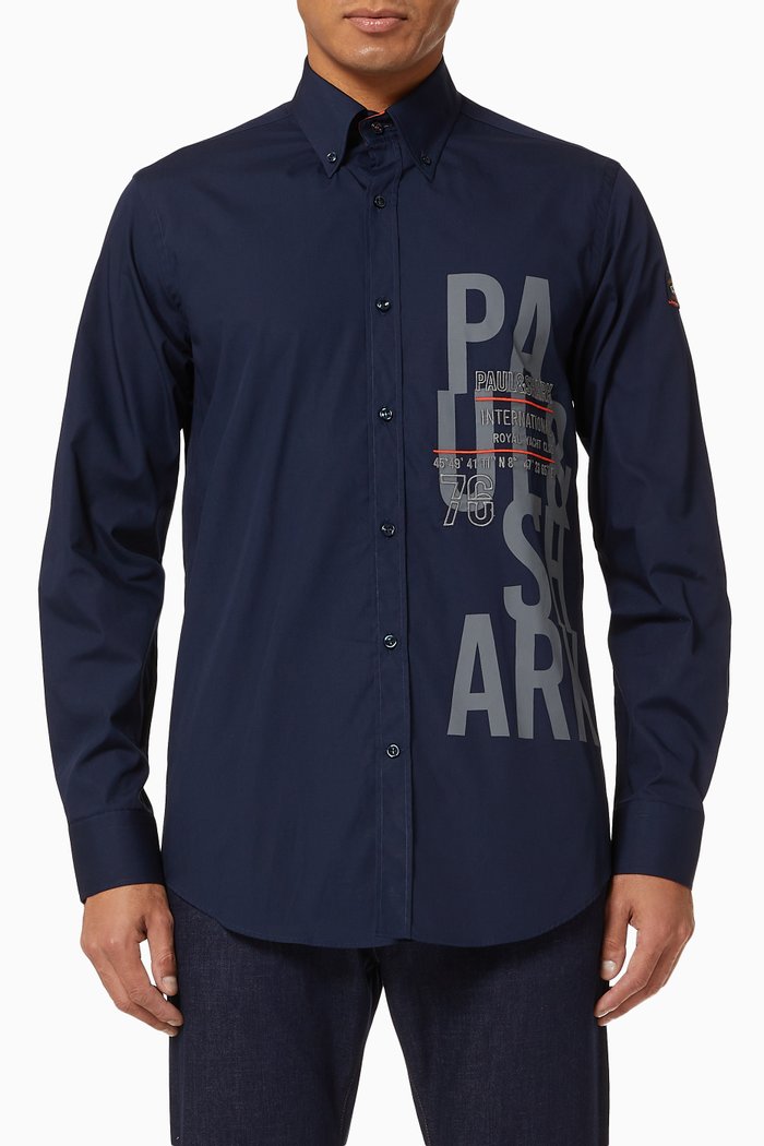 

Shirt with Paul&Shark Print in Cotton Poplin, Blue