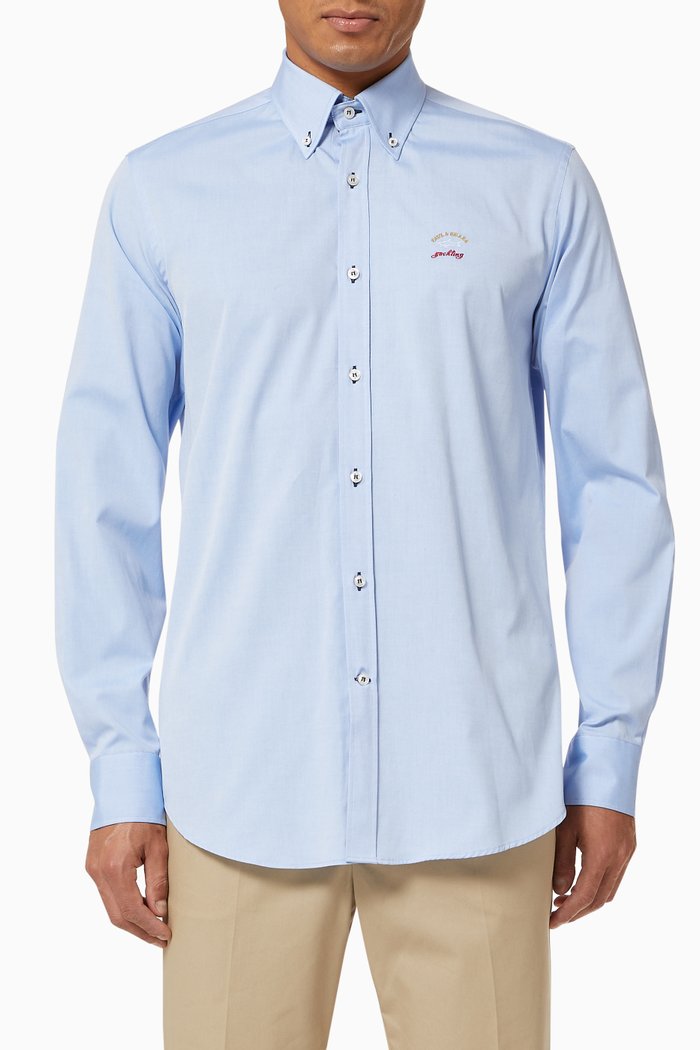 

Shirt with Iconic Print in Organic Cotton Oxford, Blue