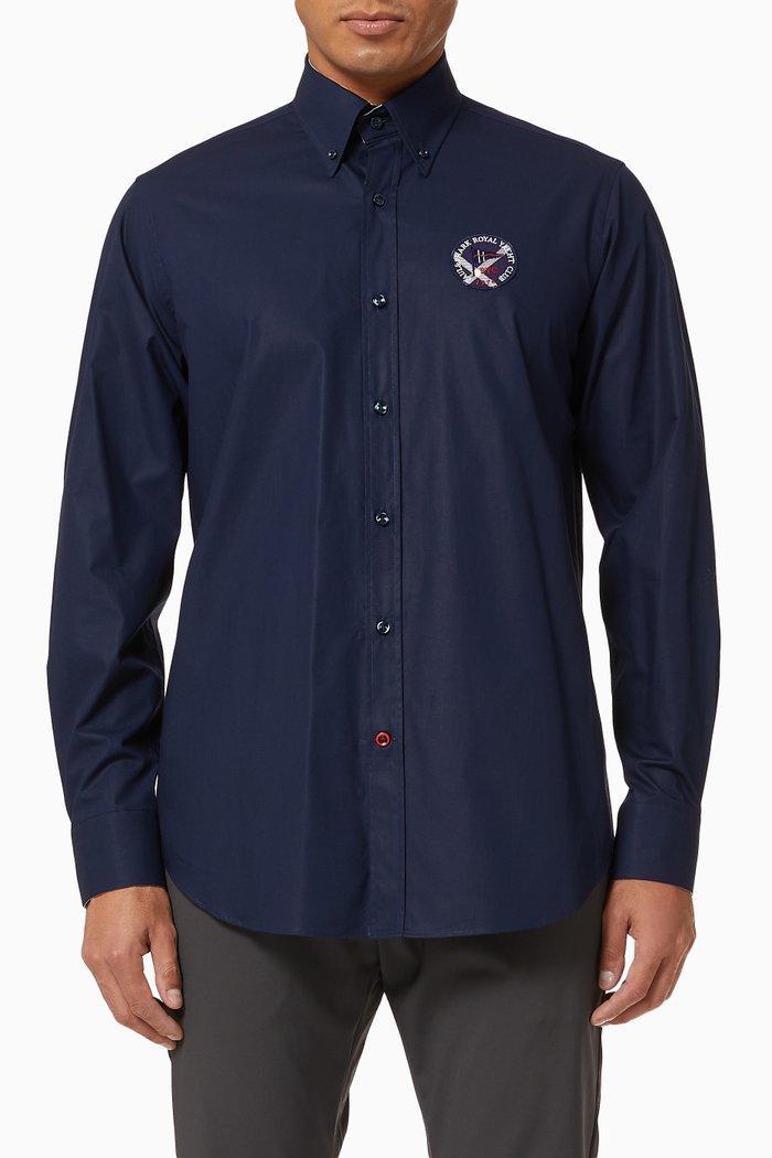 

Shirt with Nautical Badge in Cotton Poplin, Blue