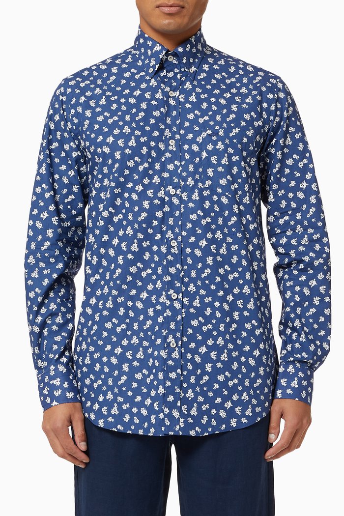 

Floral Cotton Poplin Shirt, Blue