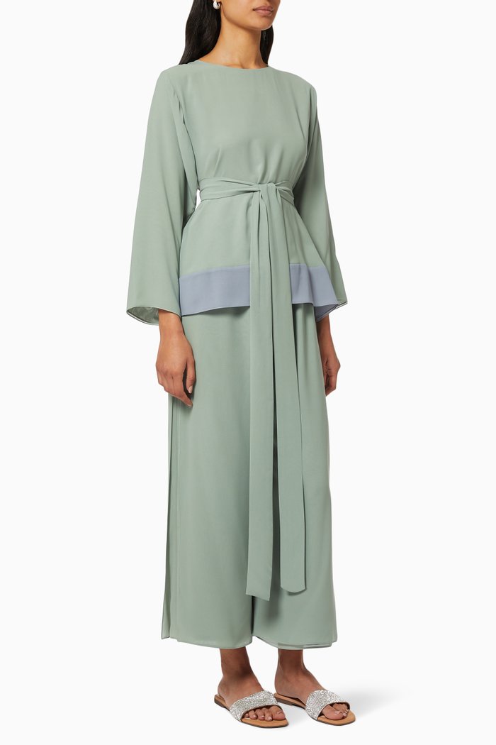 Chiffon Top & Pants Belted Travel Set, Green