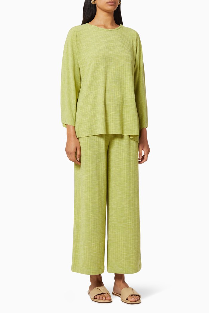 

Self Stripe Jersey Top & Pants Set, Green