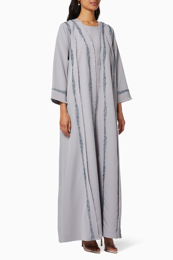 

Frayed Abaya Set, Grey