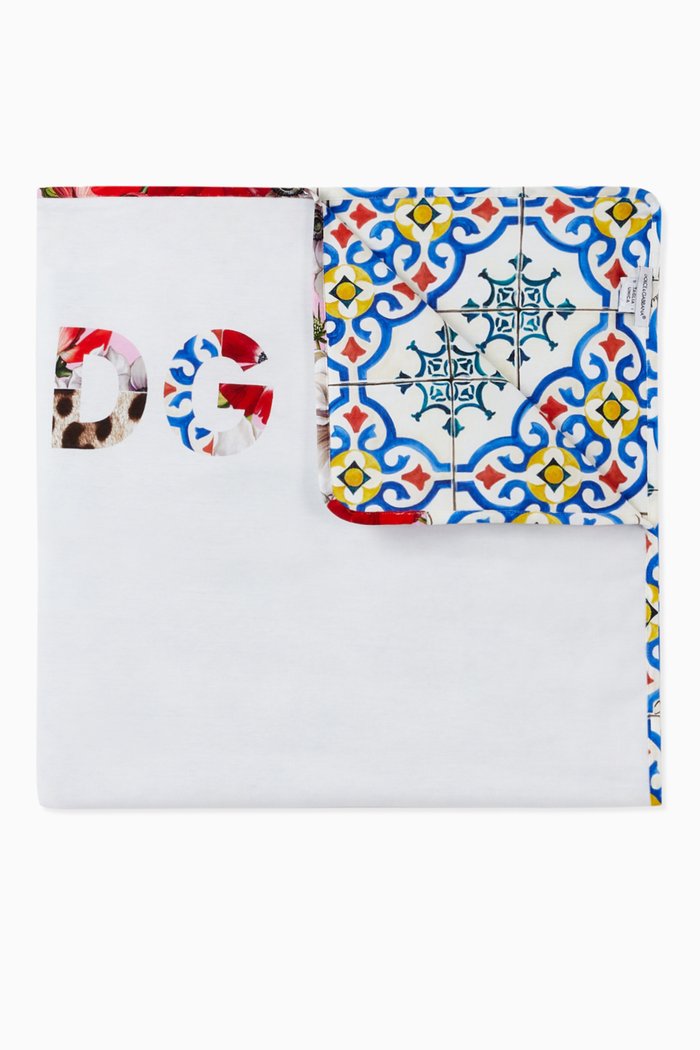 Reversible Blanket with Patchwork Print DG in Majolica Print Cotton Jersey, White