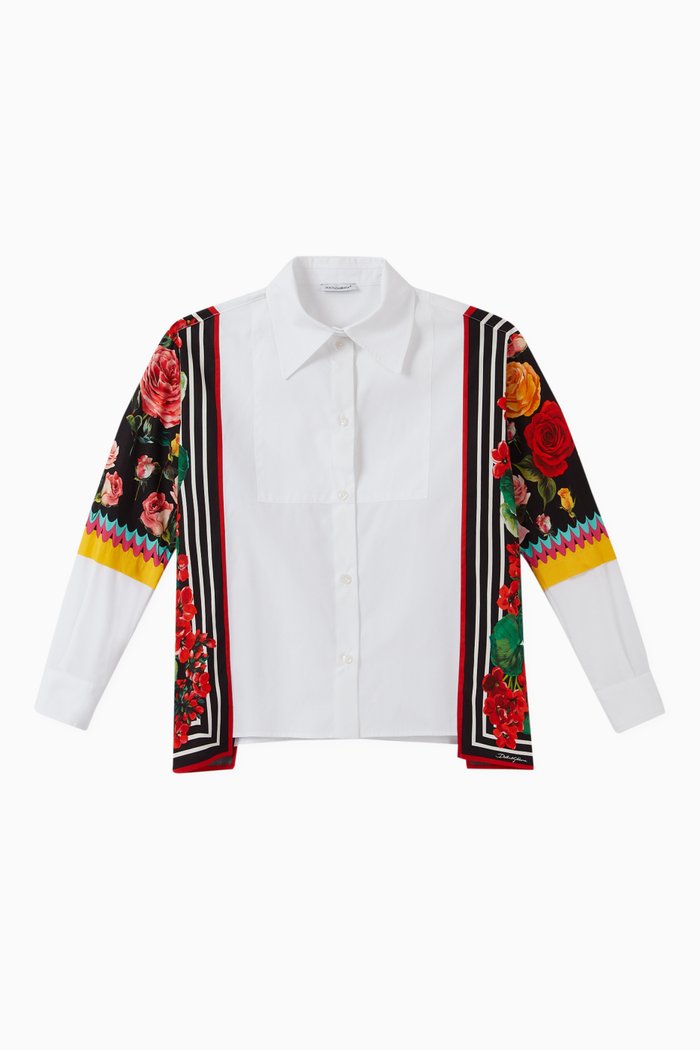 

Shirt with Printed Insert in Cotton Poplin, White