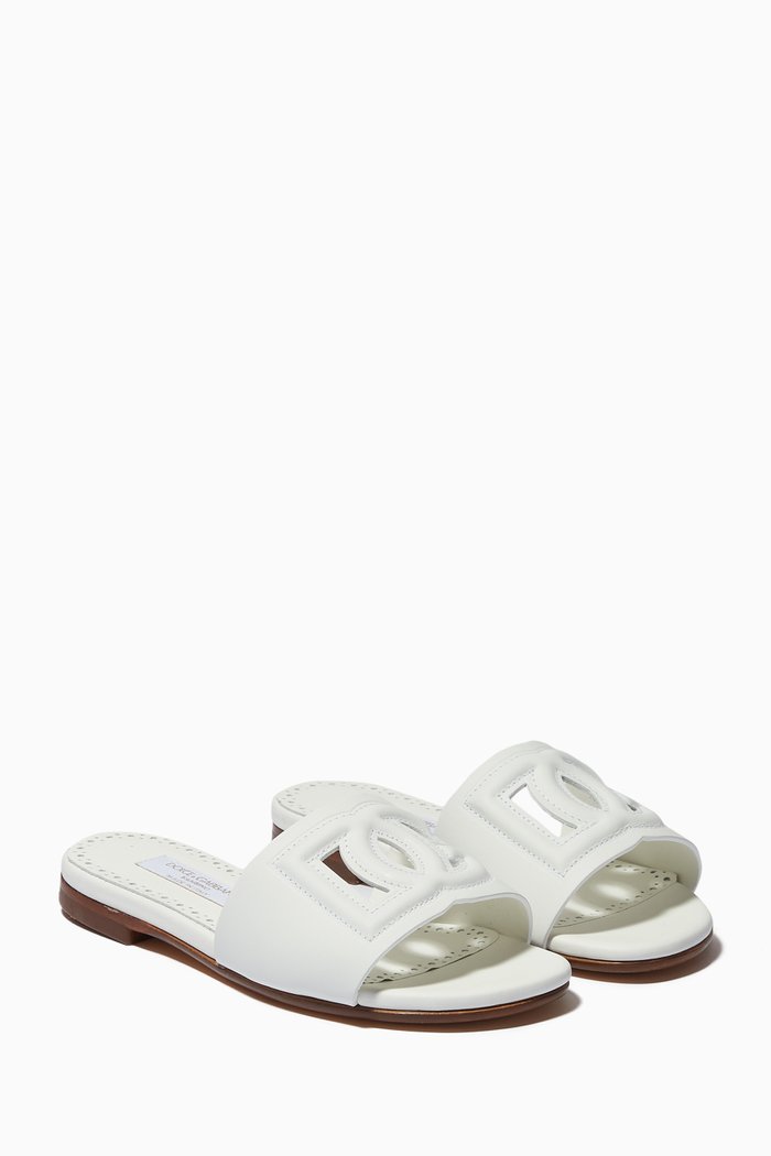 

DG Millennials Logo Slides in Leather, White