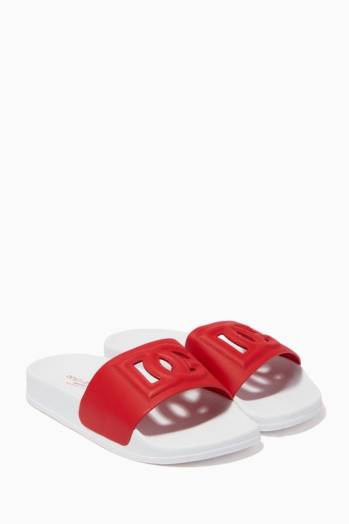 Sliders with DG Millenials Logo in Leather, Red