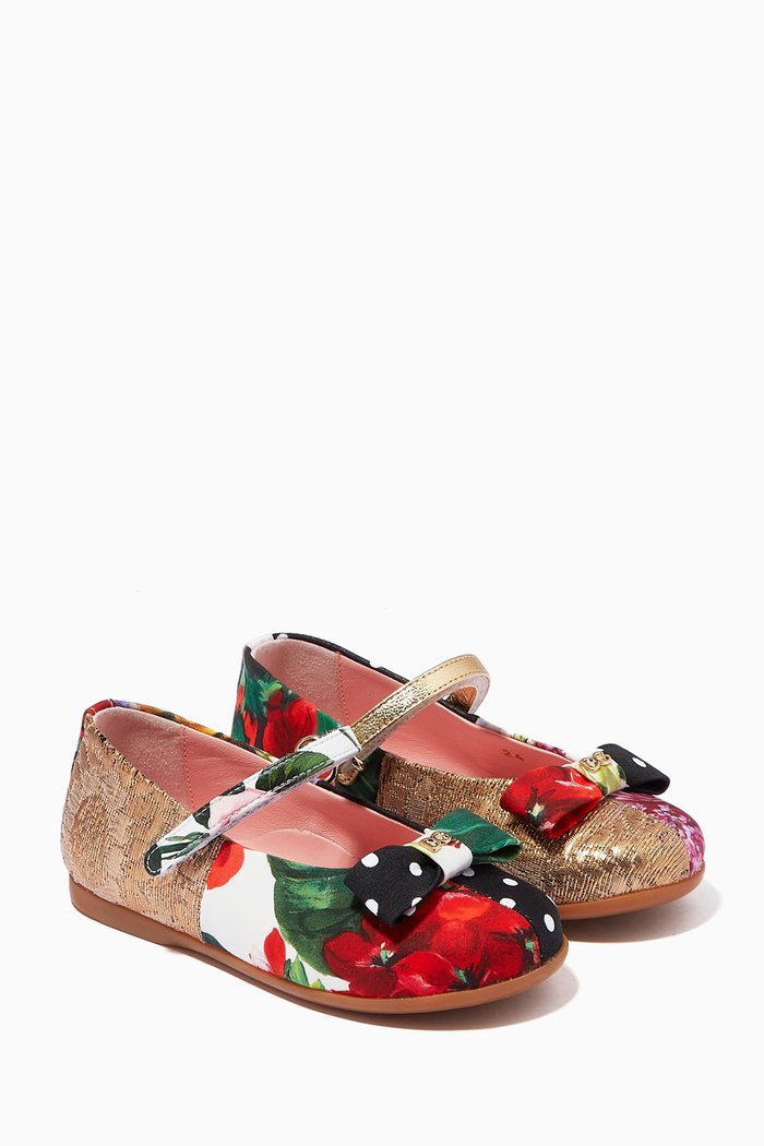

Mary Janes Ballet Flats in Crêpe de Chine and Jacquard Patchwork, Multicolour