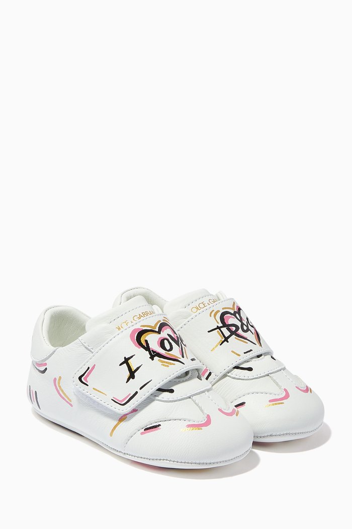 Sneakers with "I Love D&G" Print in Lambskin, White