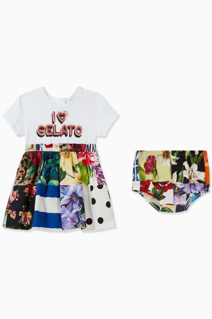 

"I Love Gelato" Dress in Cotton Jersey & Patchwork Poplin, Multicolour