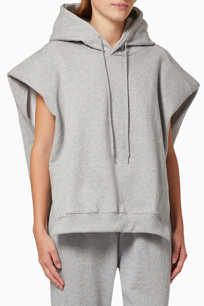 

Alex Statement Shoulder Hoodie in Cotton Fleece, Grey