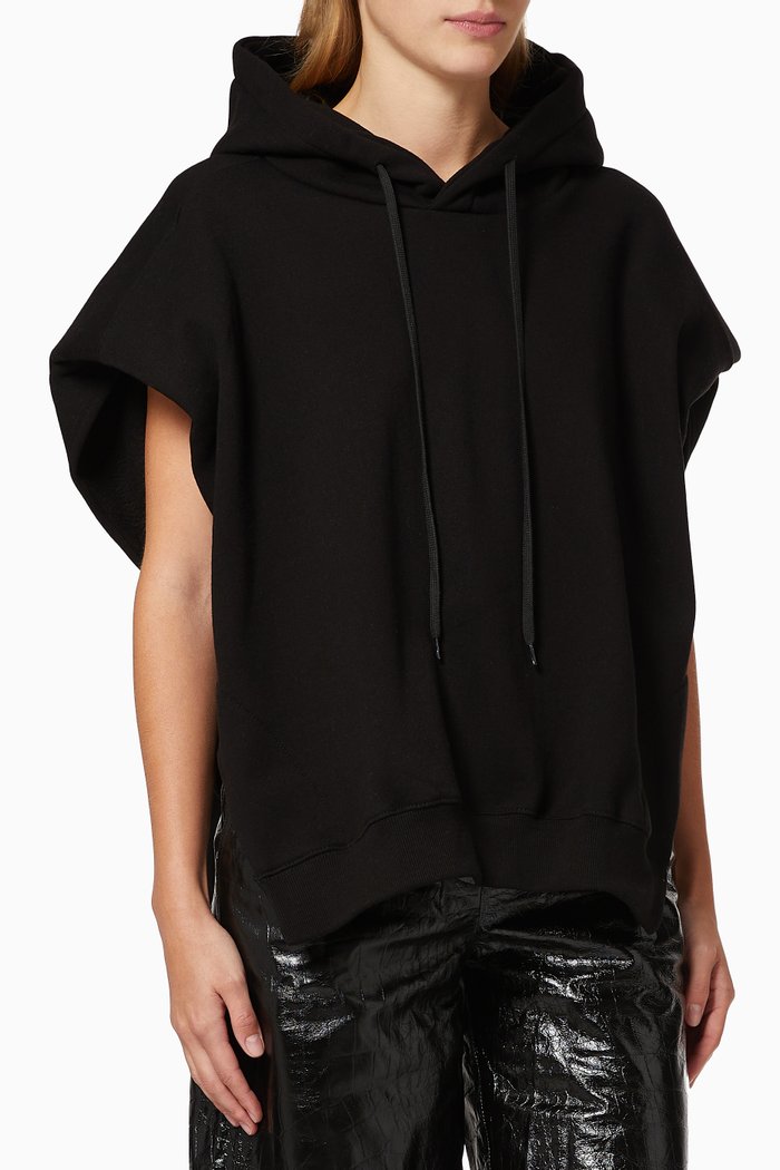 

Alex Statement Shoulder Hoodie in Cotton Fleece, Black