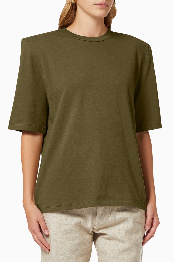 Carrington Padded Shoulder T-shirt in Organic Cotton, Green