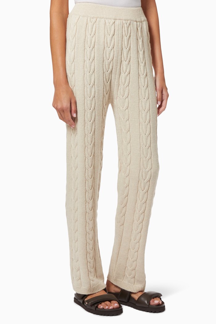 

Jules Cable Knit Lounge Pants in Wool, White