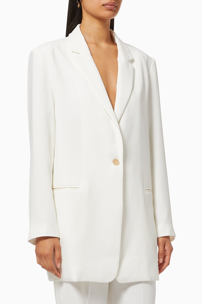 

Isla Single Button Blazer in Fluid Suiting Fabric, White
