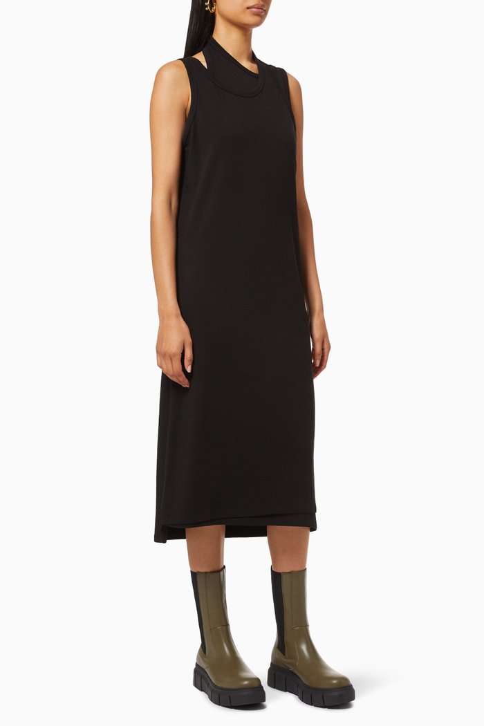 

Kit Asymmetric Layer Tank Dress in Cotton Modal Blend Jersey, Black