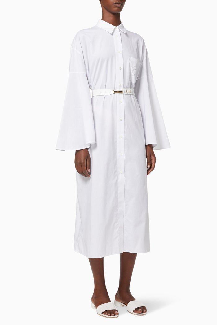 

Belted Shirt Dress in Cotton Poplin, White