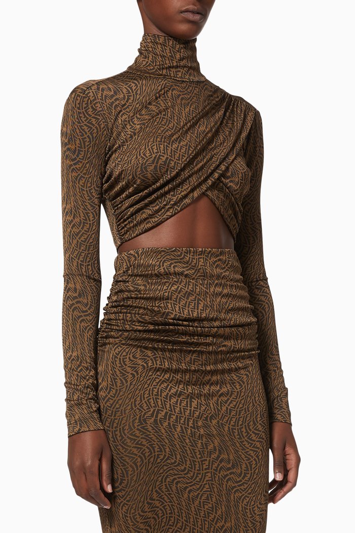

FF Vertigo Motif Cropped Top in Organzine, Brown