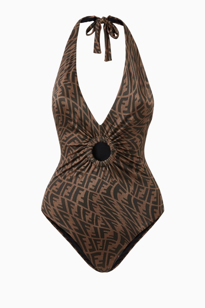 

FF Vertigo Motif One Piece Swimsuit in Lycra®, Brown