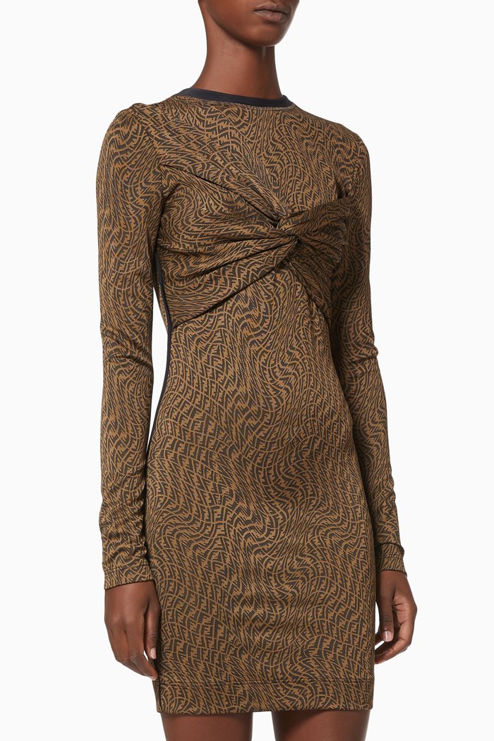

FF Vertigo Motif Dress in Organzine, Brown