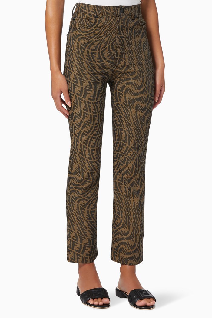 

FF Vertigo Motif Trousers in Cotton Canvas, Brown