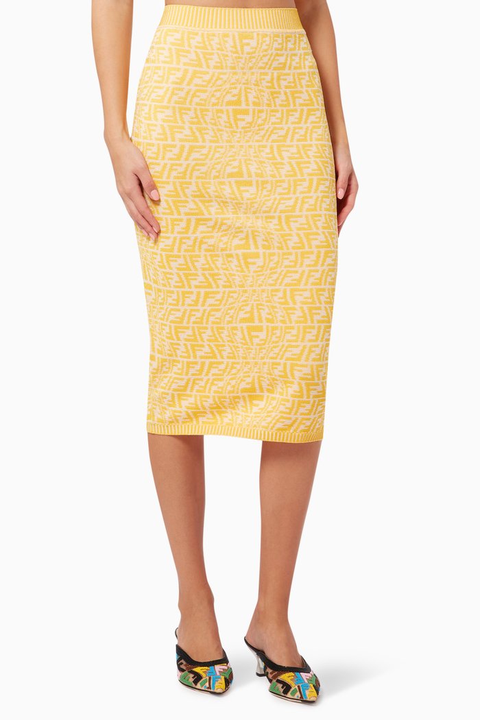 

FF Vertigo Motif Skirt in Viscose Knit, Yellow