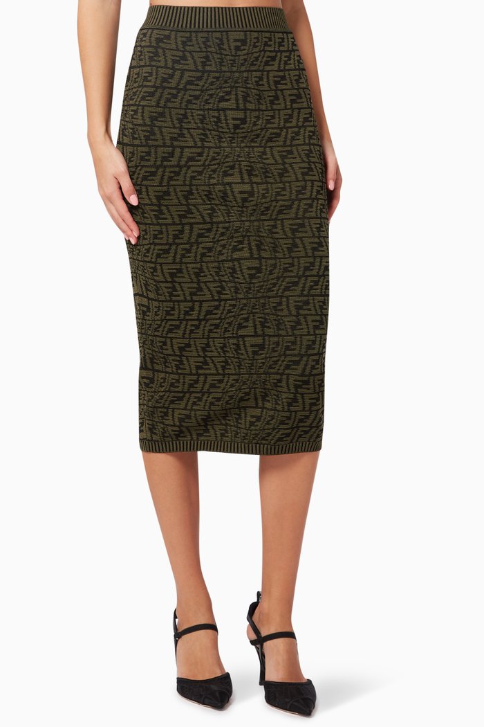 

FF Vertigo Motif Skirt in Viscose Knit, Green