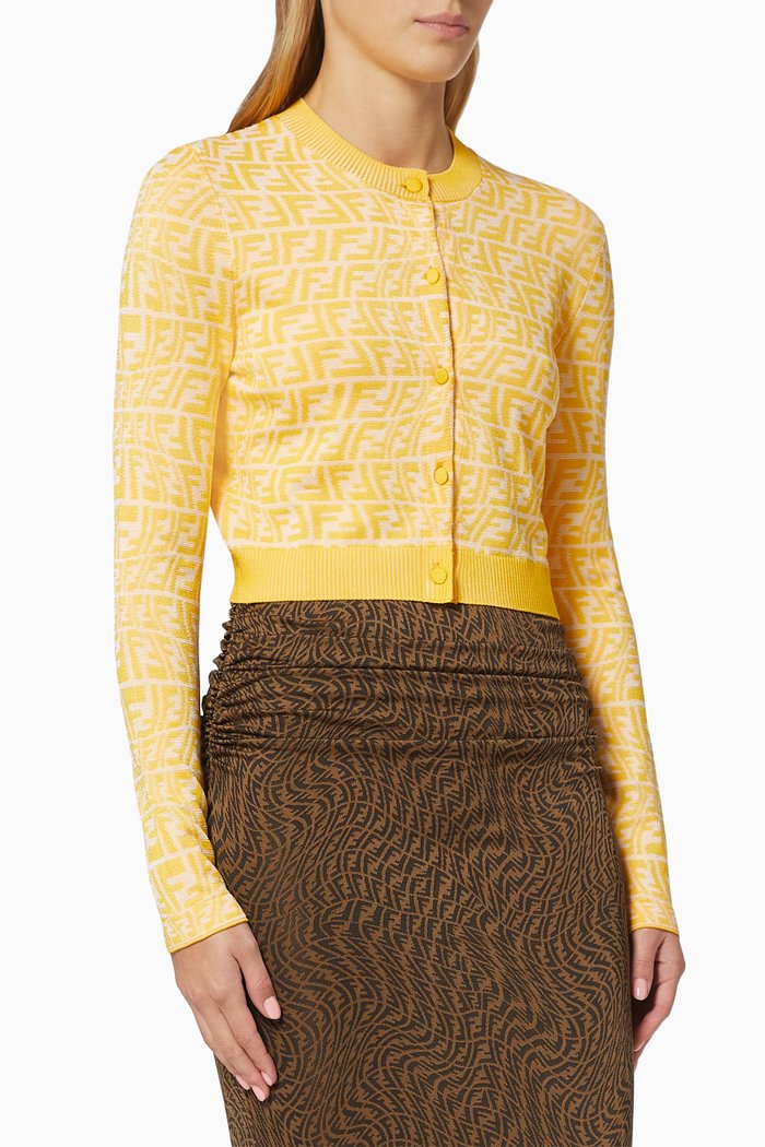 

FF Vertigo Motif Cropped Cardigan in Viscose, Yellow