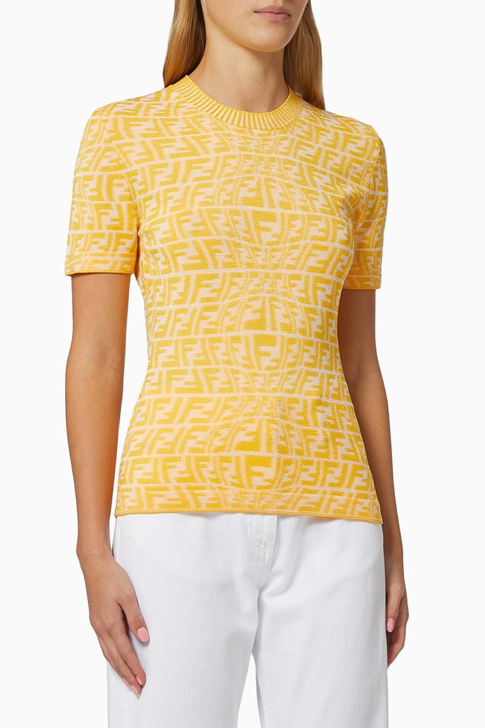 

FF Vertigo Motif Top in Viscose Knit, Yellow