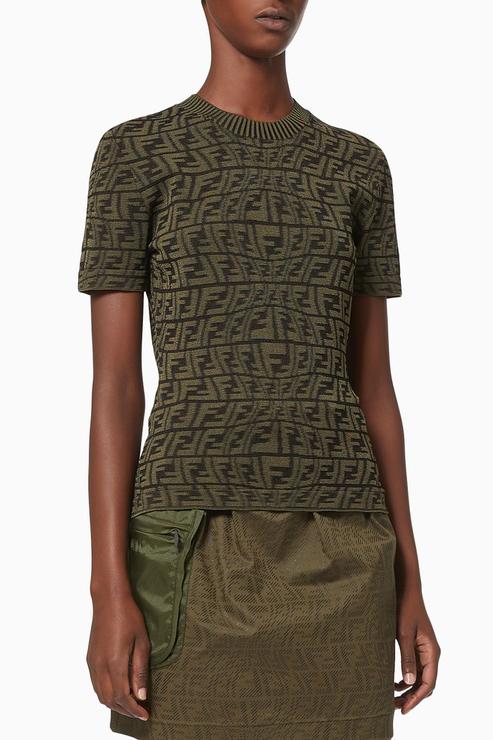

FF Vertigo Motif Top in Viscose Knit, Green