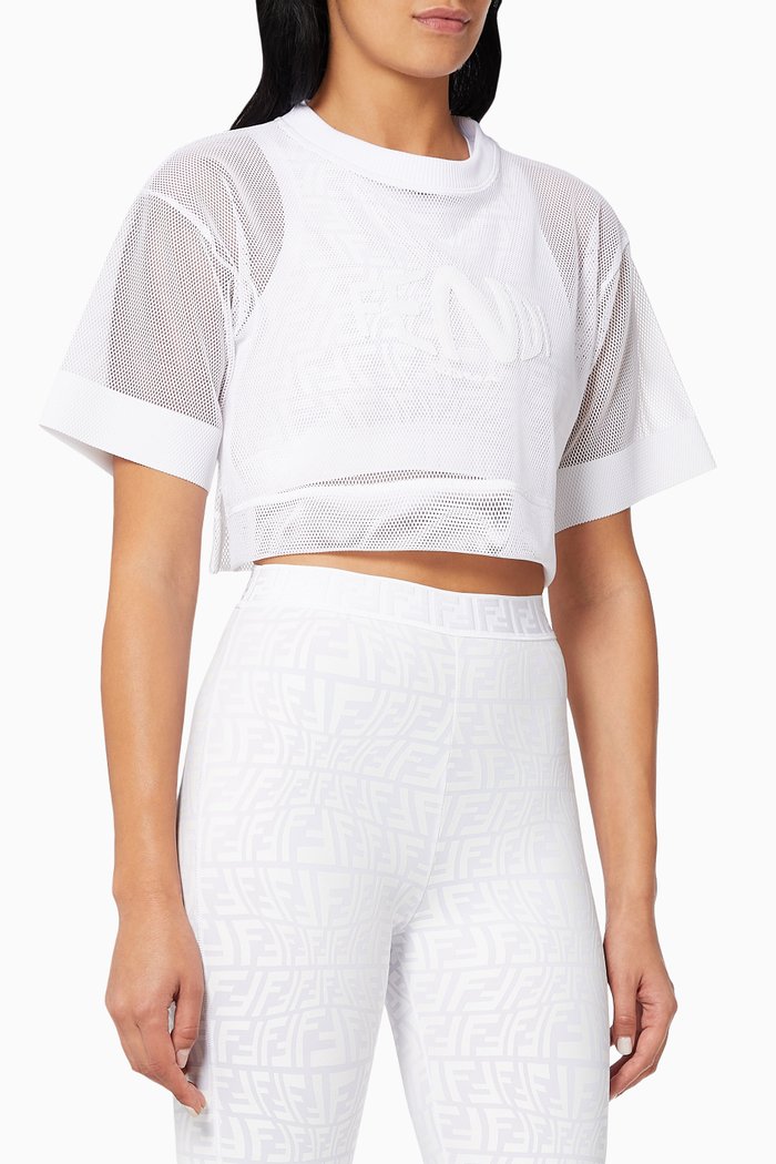 Fisheye Crop Top in Mesh, White