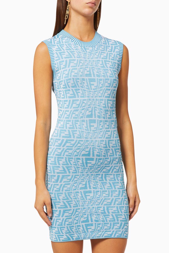

FF Fisheye Motif Dress in Viscose Knit, Blue
