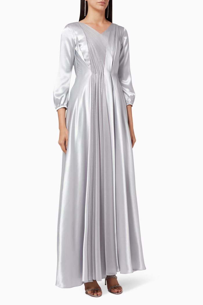 

Zaara Satin Pleated Dress, Silver
