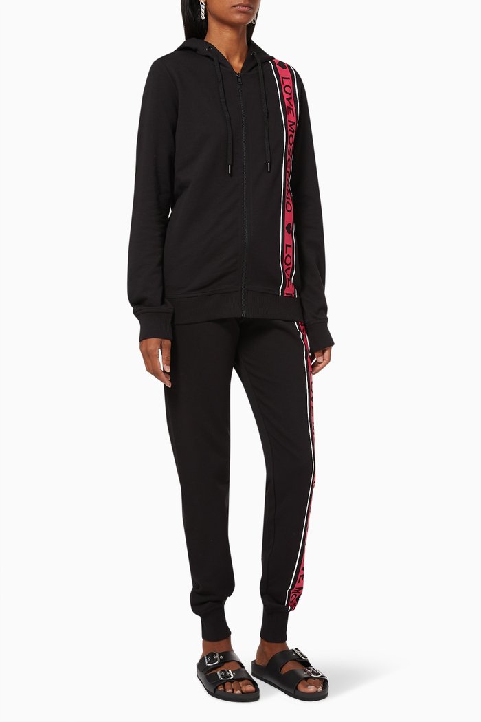 Logo Tape Hoodie & Sweatpants Set in Cotton, Black