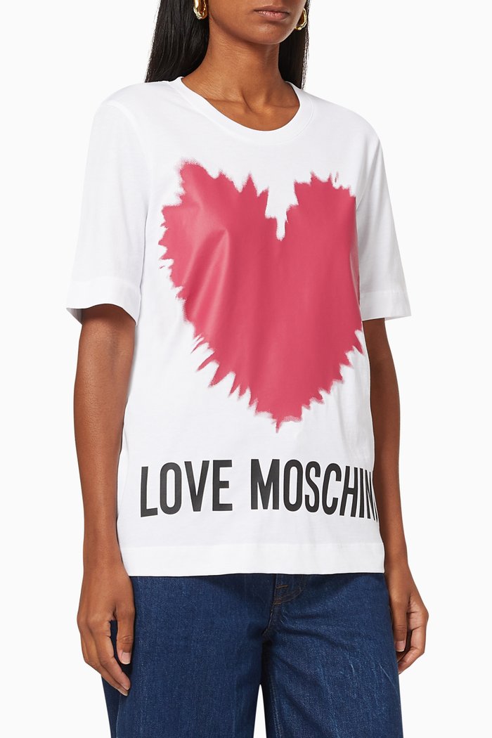 

Heart Print T-shirt in Cotton, White
