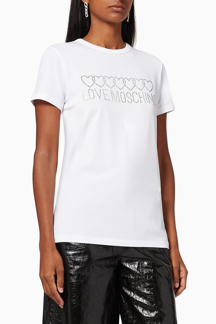 

Embellished Logo T-shirt in Cotton, White