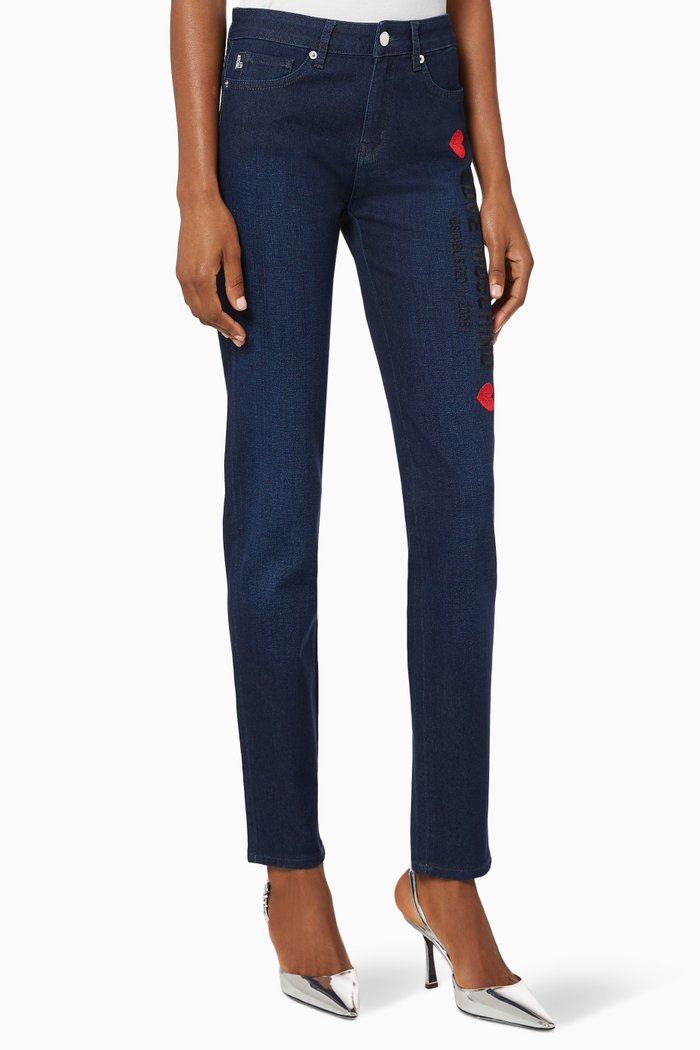 

Logo Embroidery Denim Jeans, Blue