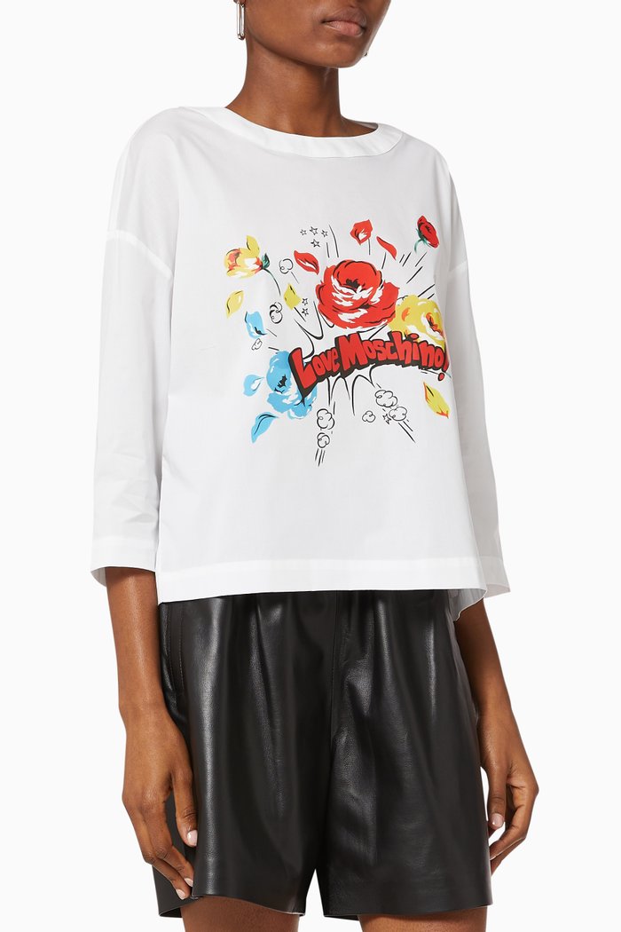 

Logo Print Boxy T-Shirt, White
