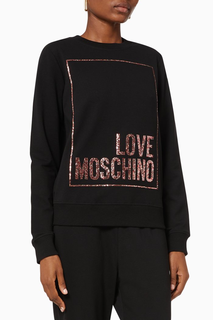 

Glitter Logo Cotton-knit Sweatshirt, Black