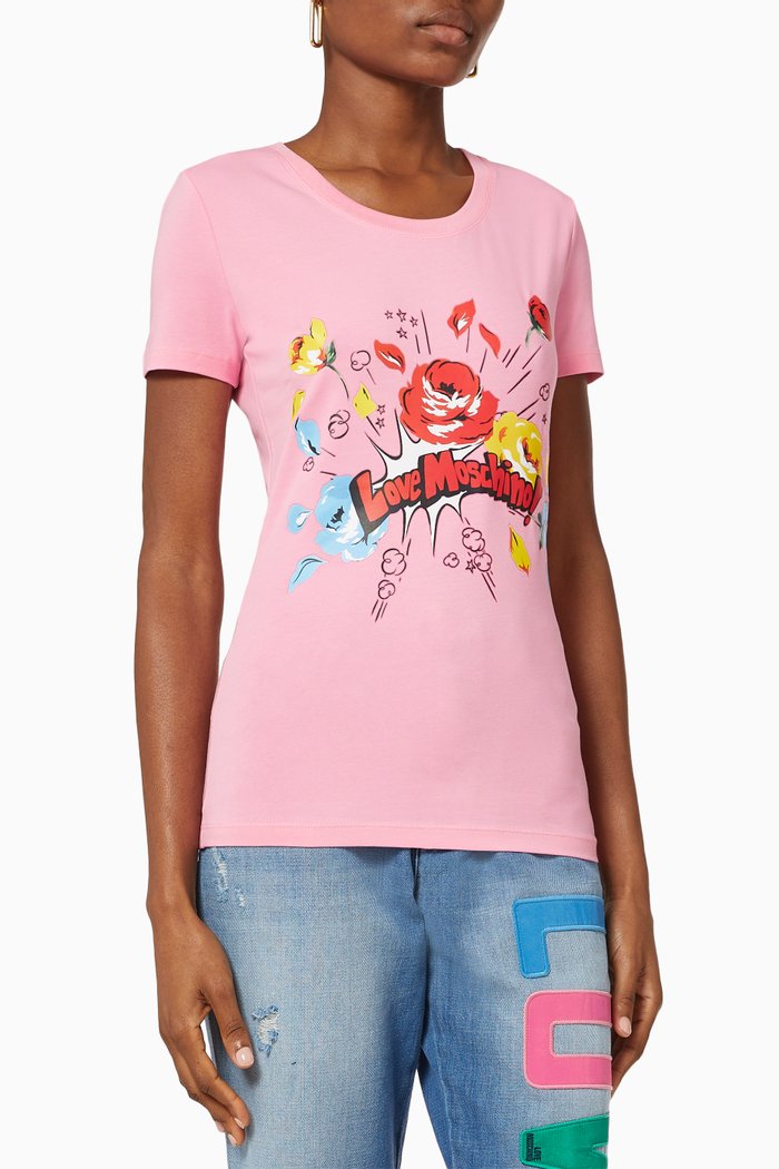 

Graphic Print Cotton T-Shirt, Pink