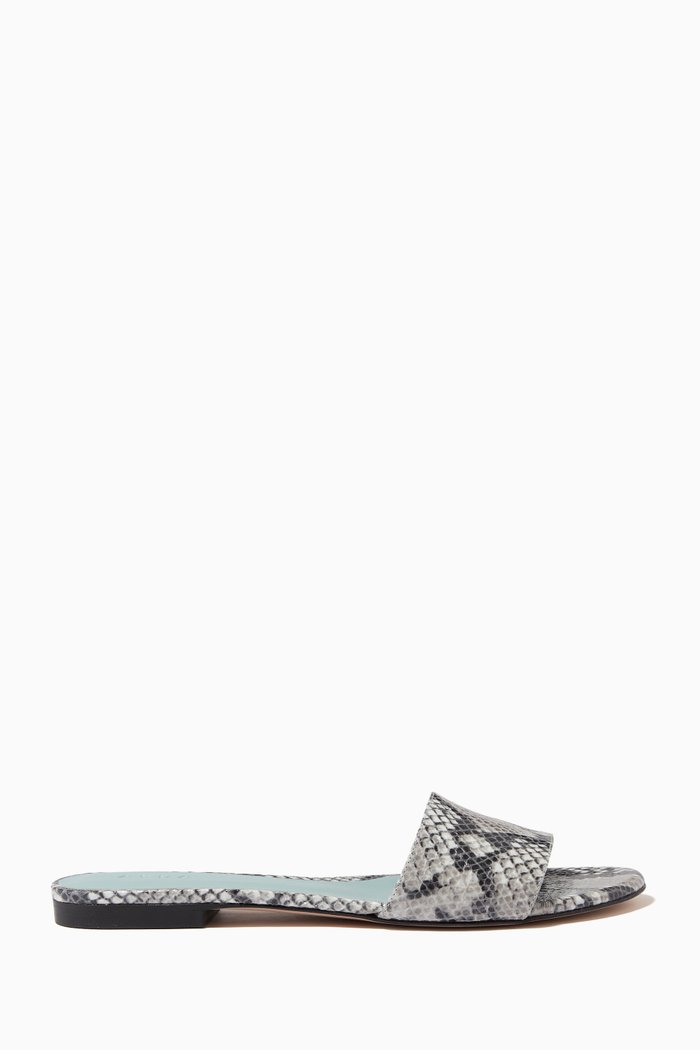 

Ornella Flat Slides in Python-effect Vegan Leather, Grey