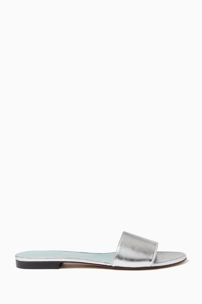 

Ornella Flat Slides in Nappa Vegan Leather, Silver