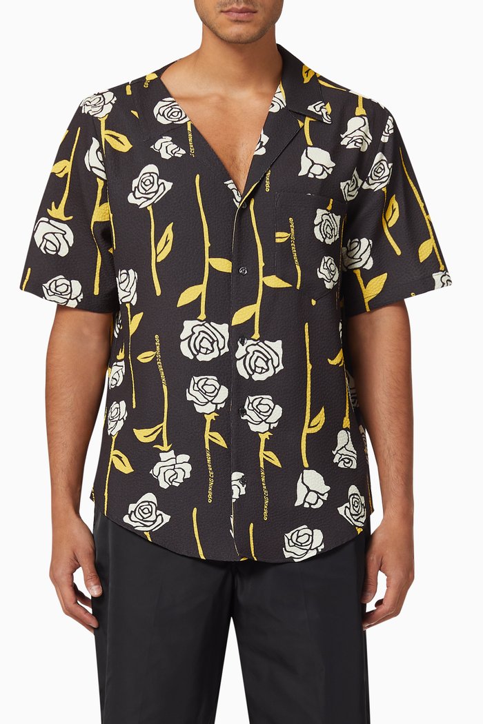 

All Over Roses Asymmetrical Shirt, Black