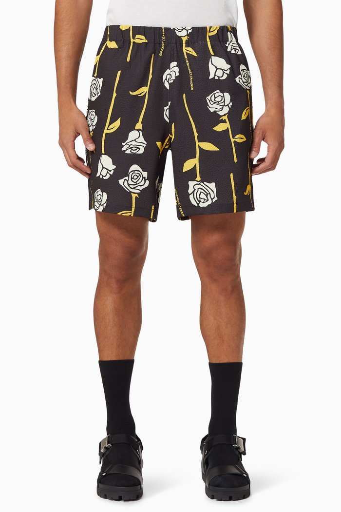 All Over Roses Shorts, Black
