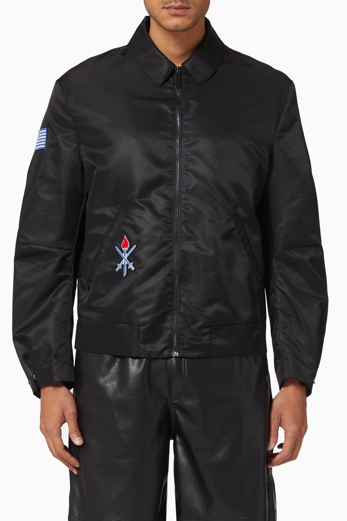 

Embroidered Varsity Jacket, Black