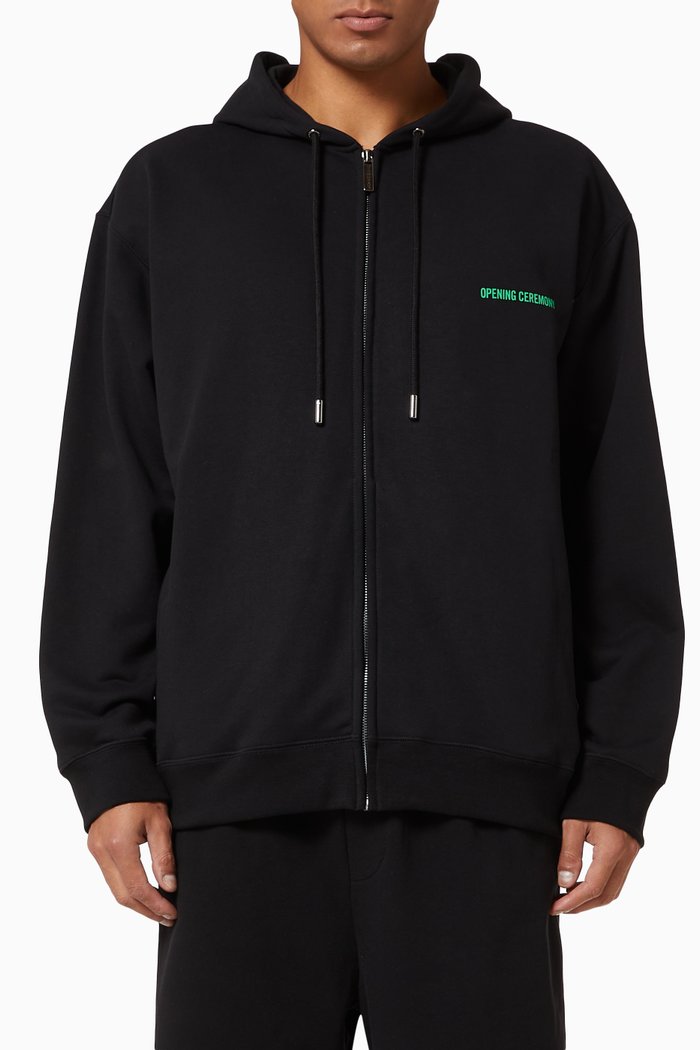 

Word Touch Zip Hoodie in Cotton, Black