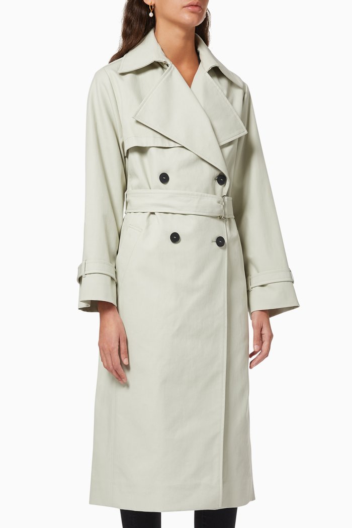 

Benoit Double Breasted Belt Trench Coat, Green
