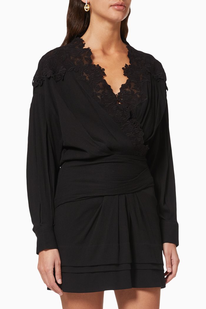 

Coya Draped Lace Dress, Black