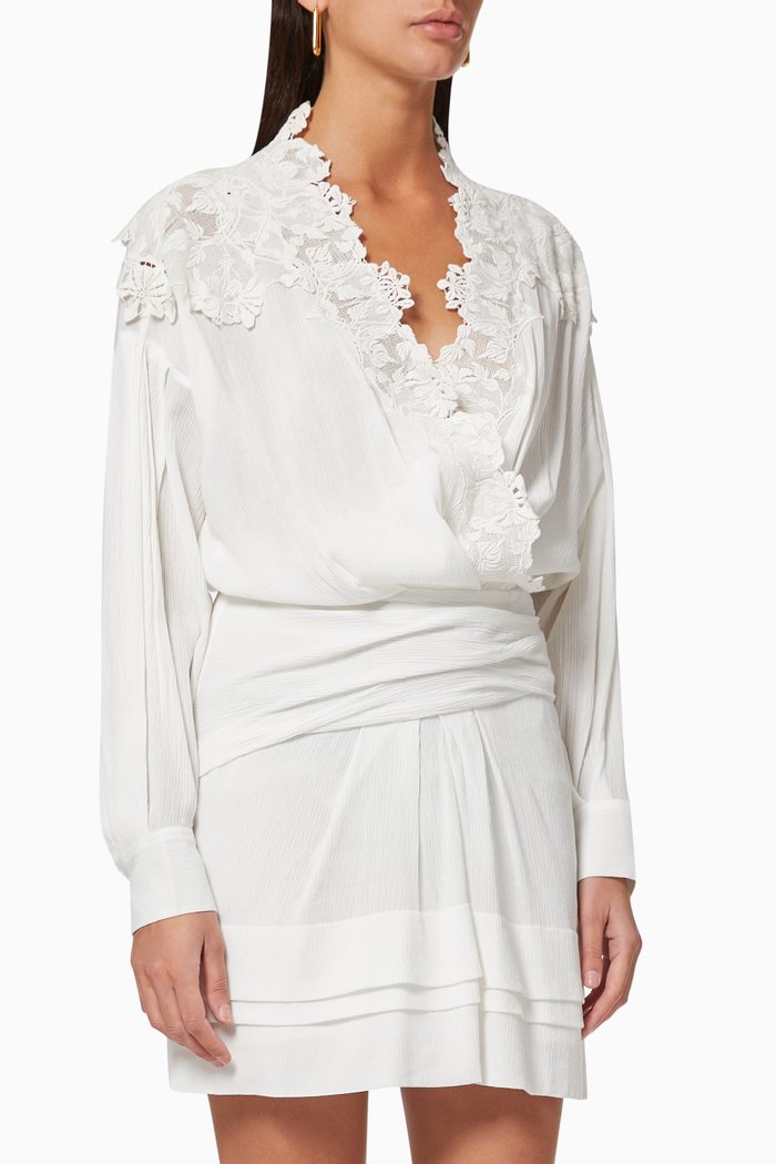 

Coya Draped Lace Dress, Neutral