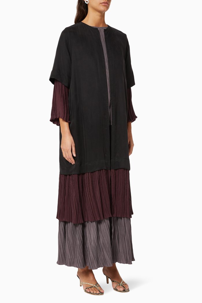 

Tiered Abaya with Pleats, Black